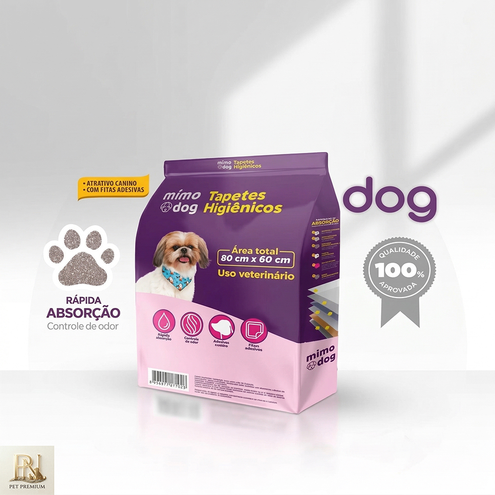 Kit 7 Tapetes Higiênico Mimo Dog Super Absorvente C/ Fita Adesiva Antivazamento Controle de Odores Argipet