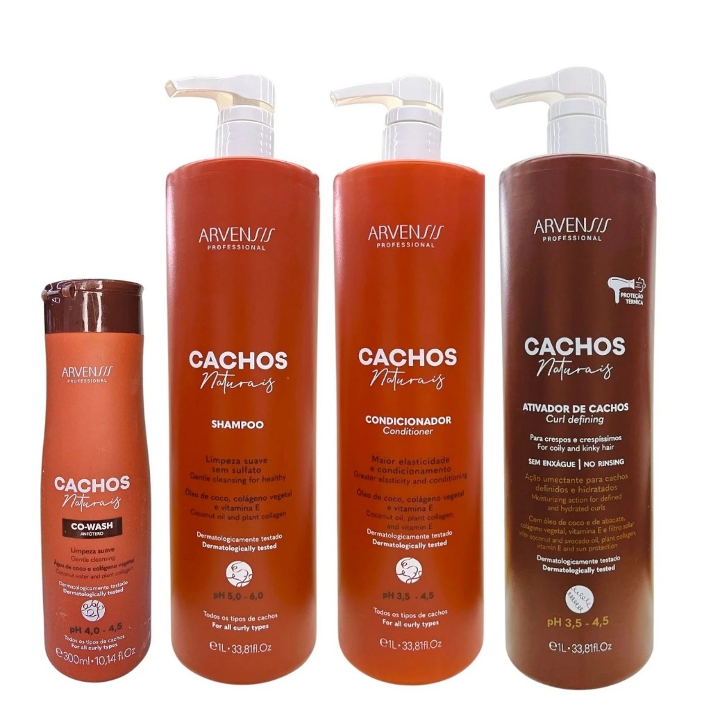 Kit Arvensis Professional Cachos Naturais- Shampoo 1L + Condicionador 1L + Ativador De Cachos Crespos 1L + Co-Wash 300ml