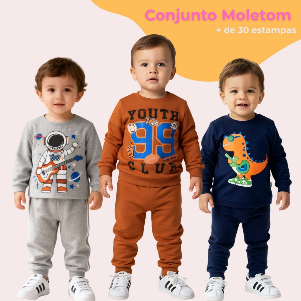 Conjunto Inverno Masculino Infantil Estampas Sortidas e Liso 1 a 8 anos Menino (1 Conjunto)