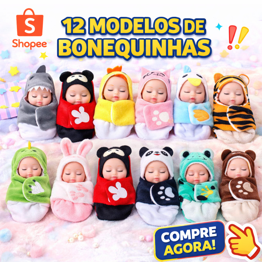 Kit 6/1 Bonecas Bebê Mini 12cm Dormindo com Olhos Fechados Brinquedo Infantil Menina