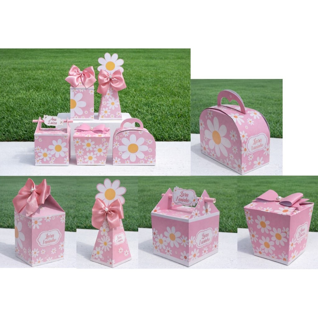 Kit Festa Personalizados -  MARGARIDAS - PEGUE E MONTE - Caixinhas para lembrancinhas de aniversário