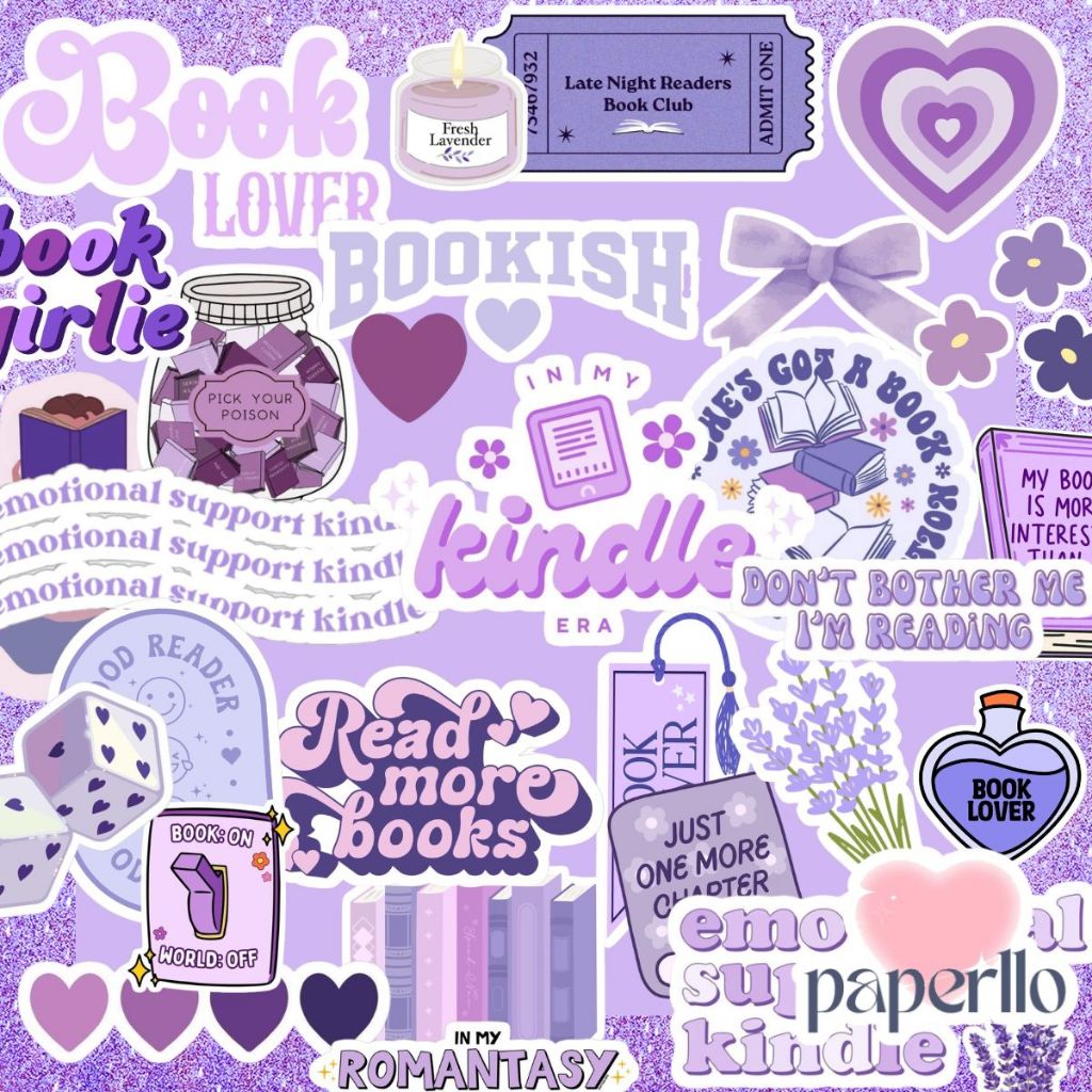 Conjunto 42 Adesivos Kindle Purple Para Colagem Kindle e Cadernos à prova d'água