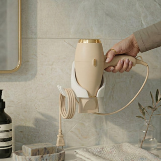 Suporte Secador de Cabelo de Parede com Porta Cabos e Fácil Fixação Dupla Face ou Parafuso