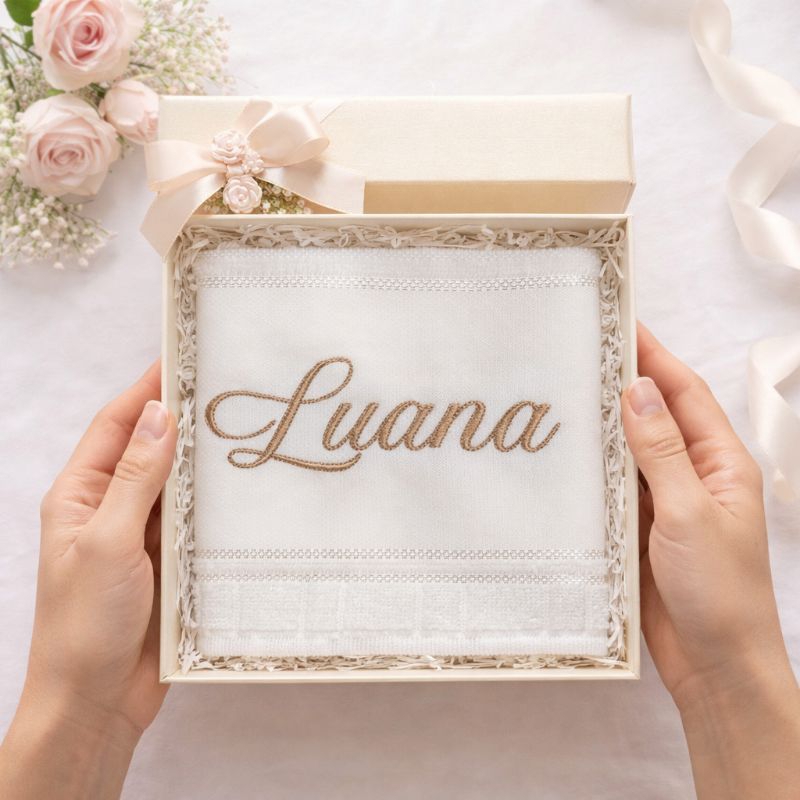 Toalhinha personalizada com nome bordado.