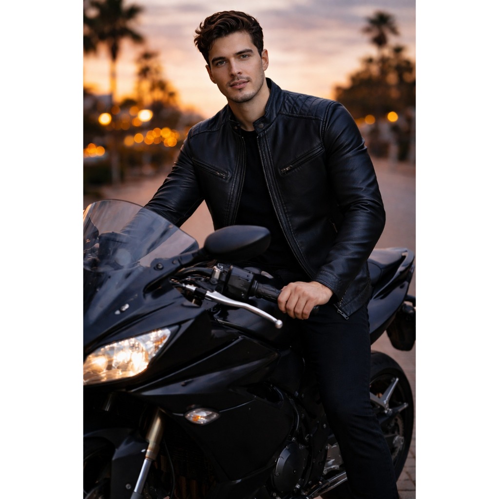 Jaqueta Masculina Estilo Motoqueiro Couro Ecológico Forrada Zíper Inverno Moderna