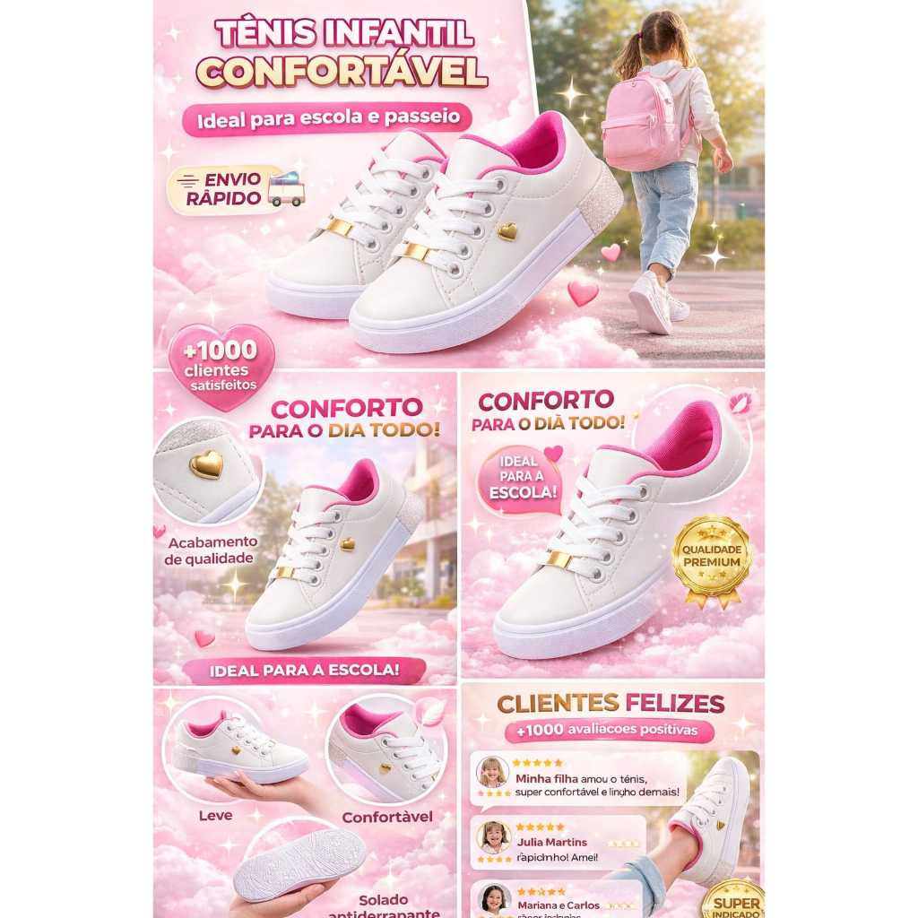 Tênis Escolar Infantil Feminino Confortável e Seguro Qualidade Garantida em Oferta na Shopee