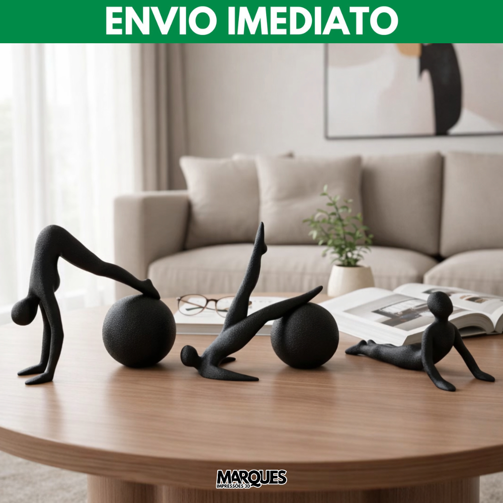 KIT 3 Estátuas Pilates Bola Ginástica Suiça Yoga Posições - Decoração Abstrata Corpo Minimalista