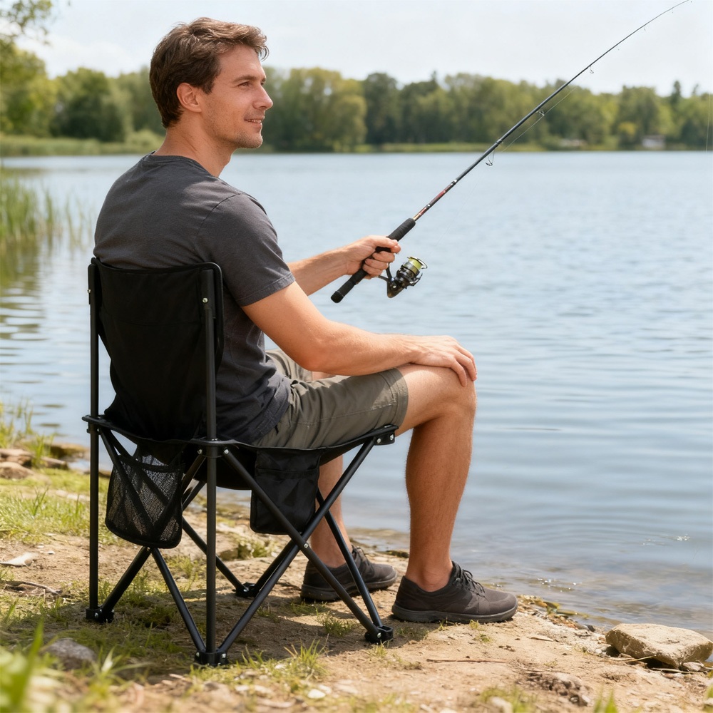 Cadeira Dobrável Em Aço Camping, Pesca Porta Copos Com Bolsa em Oferta na Shopee