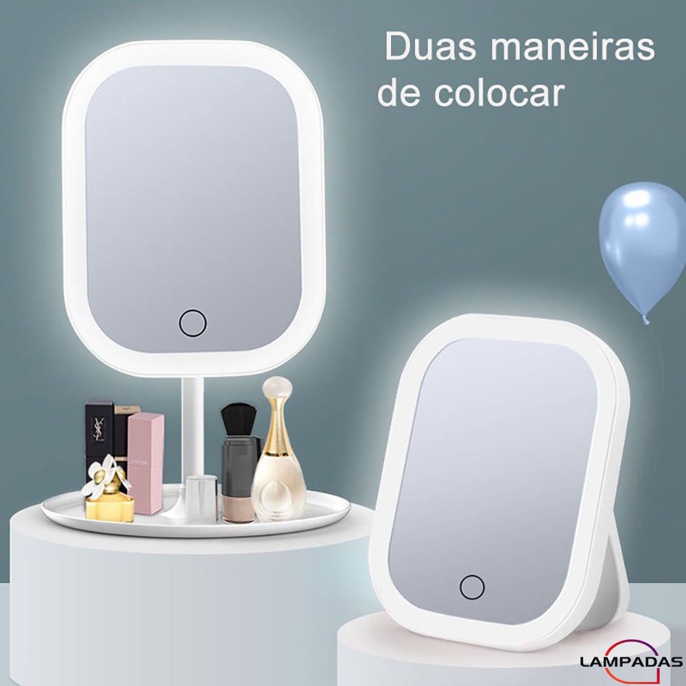 Espelho De Maquiagem Inteligente Com Espelho De Claro Led Portátil Dobrável Ajustável Quadrado