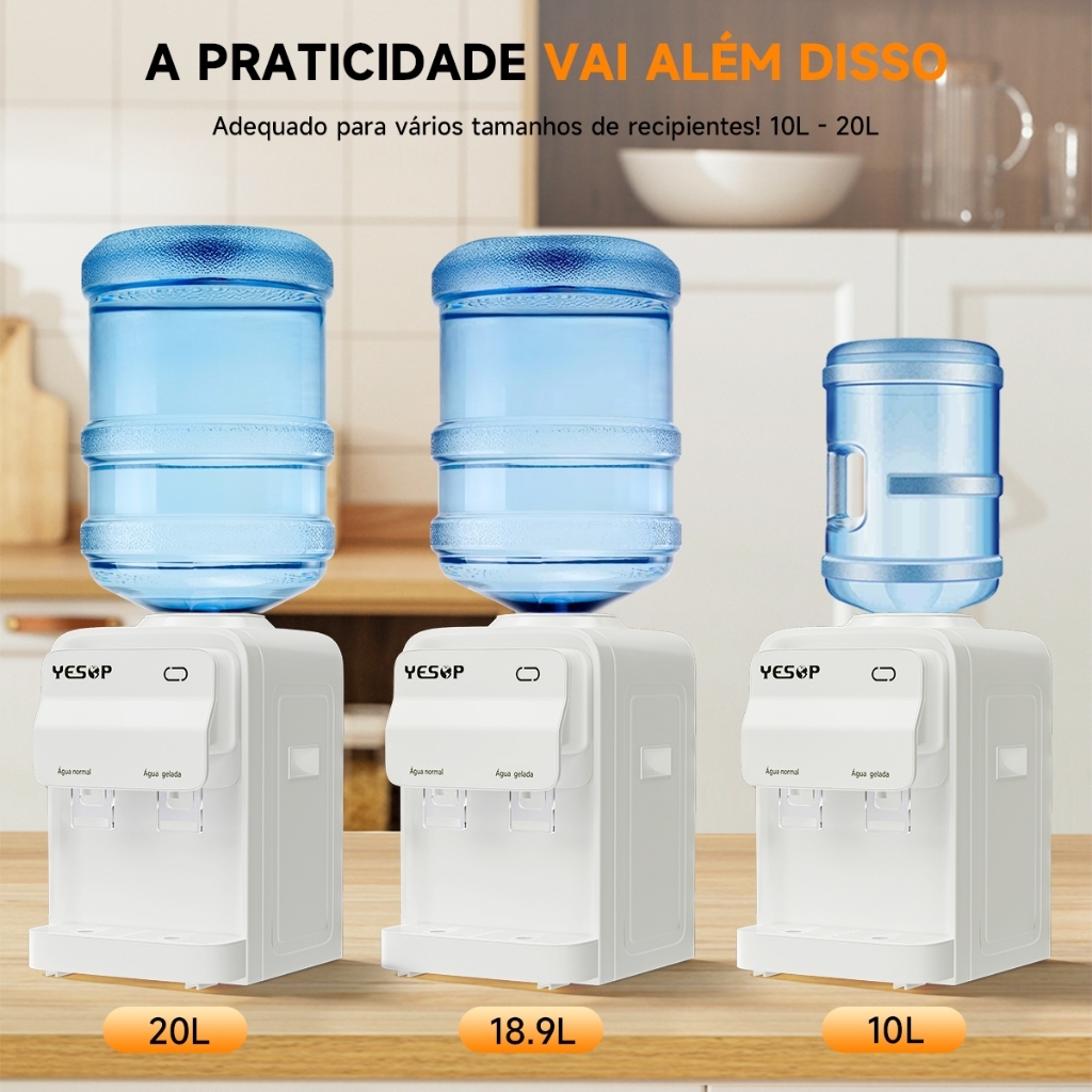 YESOP Bebedouro De Mesa Água Gelada E Natural Bivolt Para Galão 10-20 Litros Branco Moderno — imagem 2 de 2