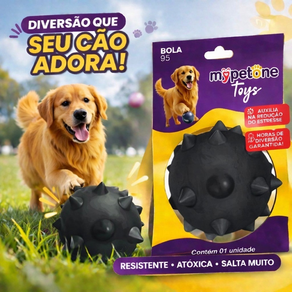 Bola Cravo Maciça Resistente para Cachorro - 75mm 85mm 95mm - Mypetone - Black
