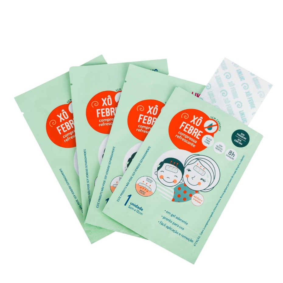 Kit 4 Compressas em Gel Xõ Febre Refrescante Alívio da Febre