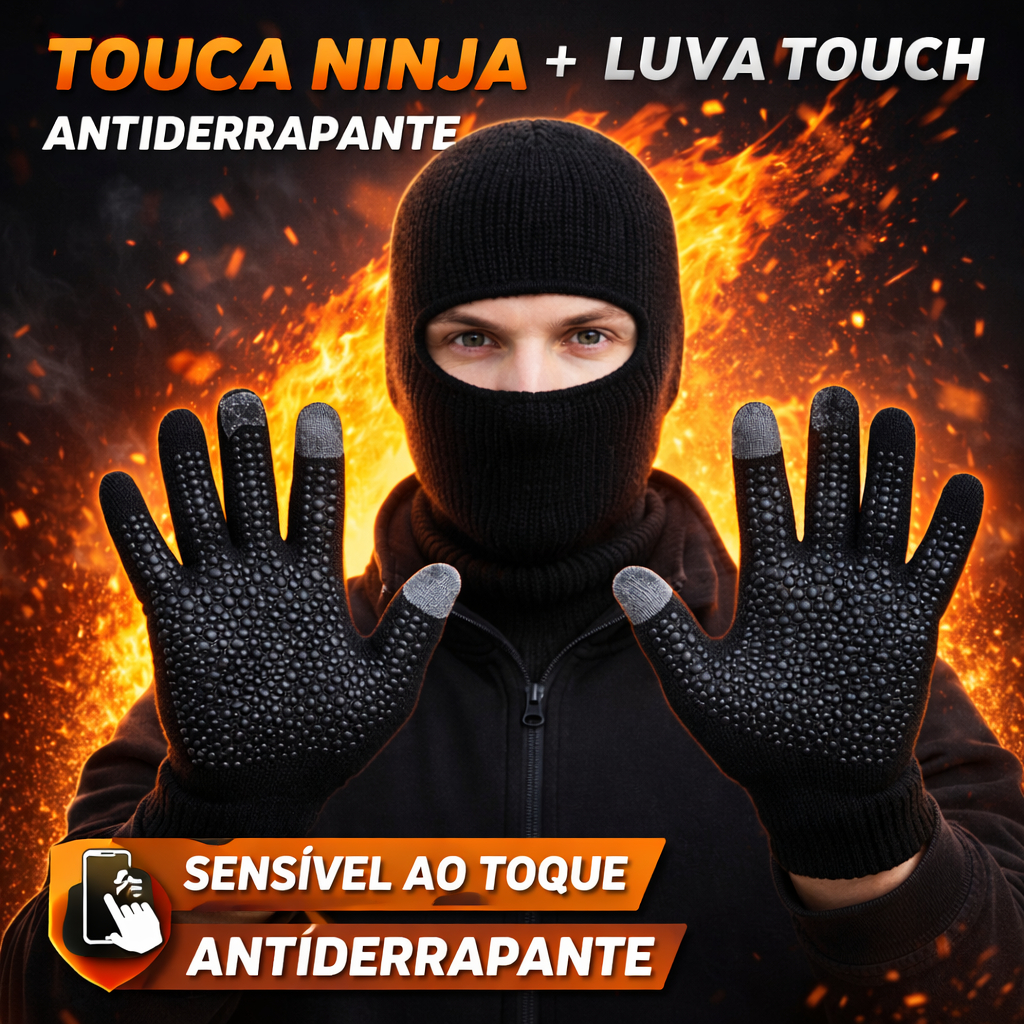 Touca Ninja Bala clava Balaclava Motoqueiro Motociclista + Luva Térmica Touch Celular Antiderrapante