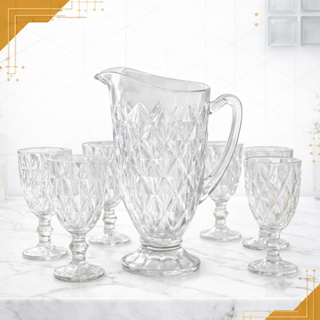 Jarra 1200ml Diamond e 06 Taças 340ml Diamond Suco Agua Transparente Luxo Possui Variações em Oferta na Shopee