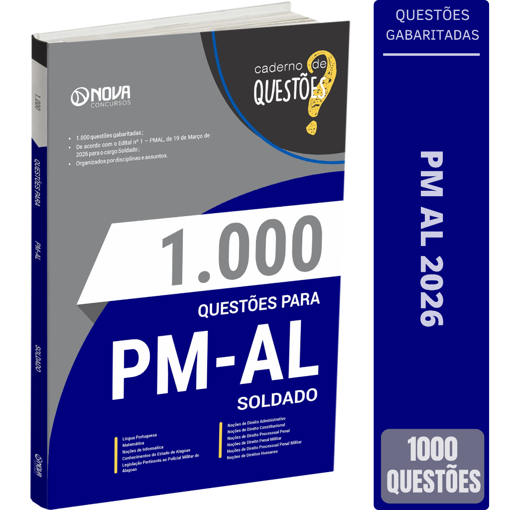 Imagem Livro 1000 Questões Concurso PM AL 2026 - Soldado - Polícia Militar Alagoas