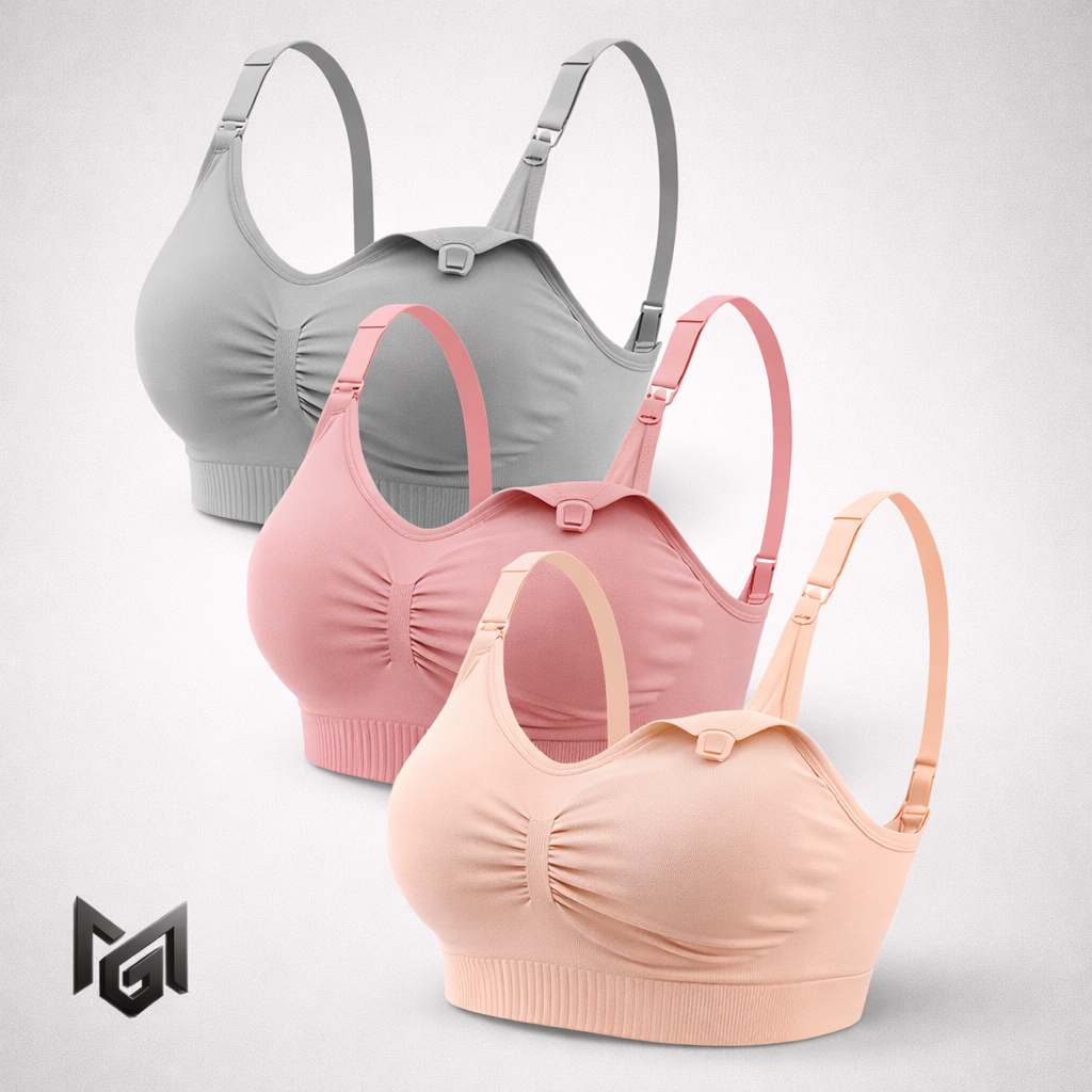 Kit 3 Sutiãs de Amamentação Reforçado Com Bojo Removível Liso Cores Neutras Sortidas