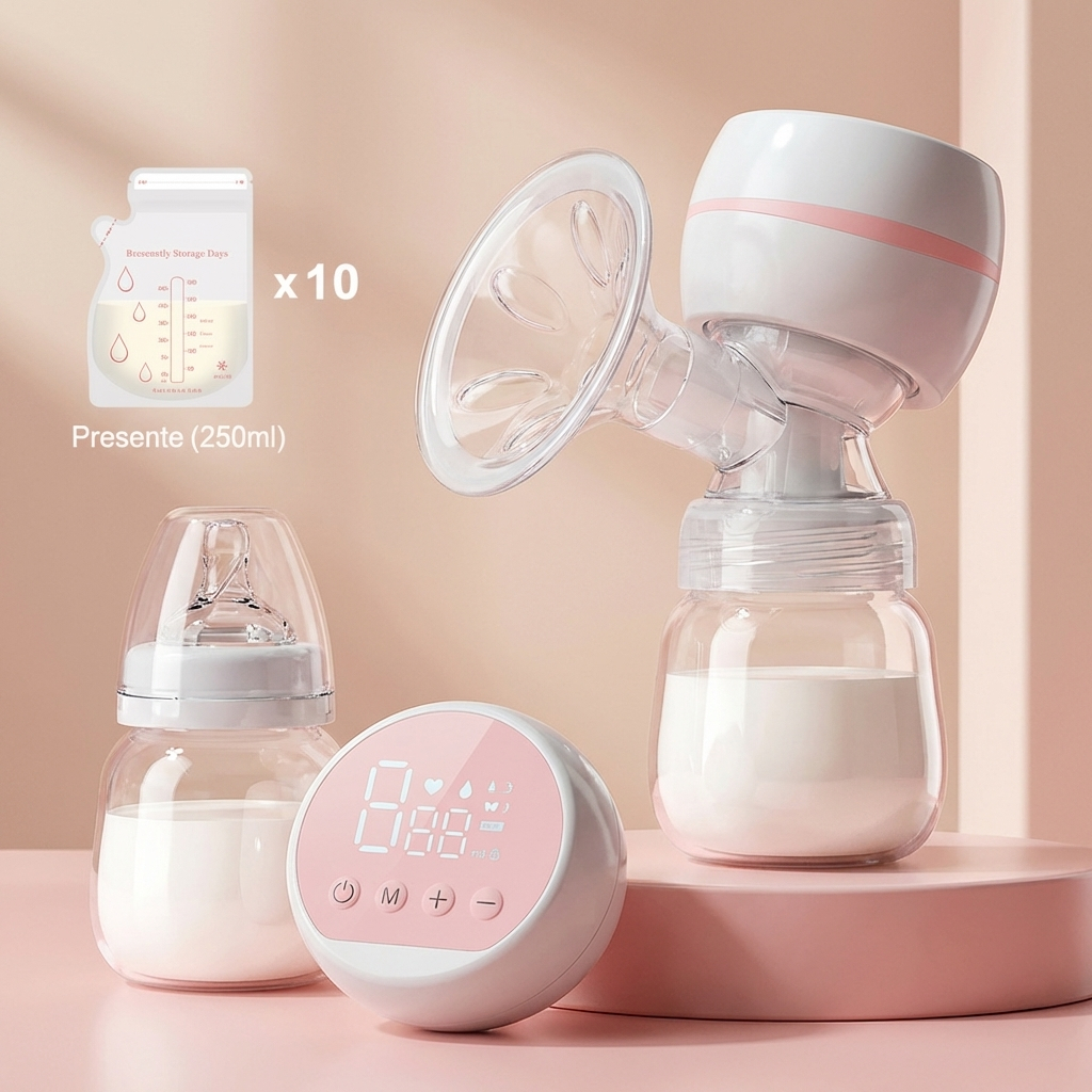 Bomba Tira Leite Elétrica Recarregável Portátil 9 Níveis Massagem Sucção USB Painel LED 180ml Para Amamentação