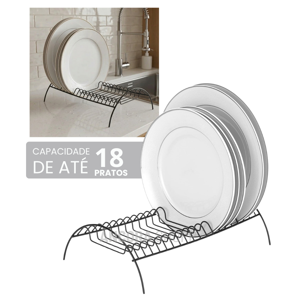 Escorredor Seca Louças Até 18 Pratos Preto Louça Resistente à Ferrugem e Versátil de Cozinha Arthi