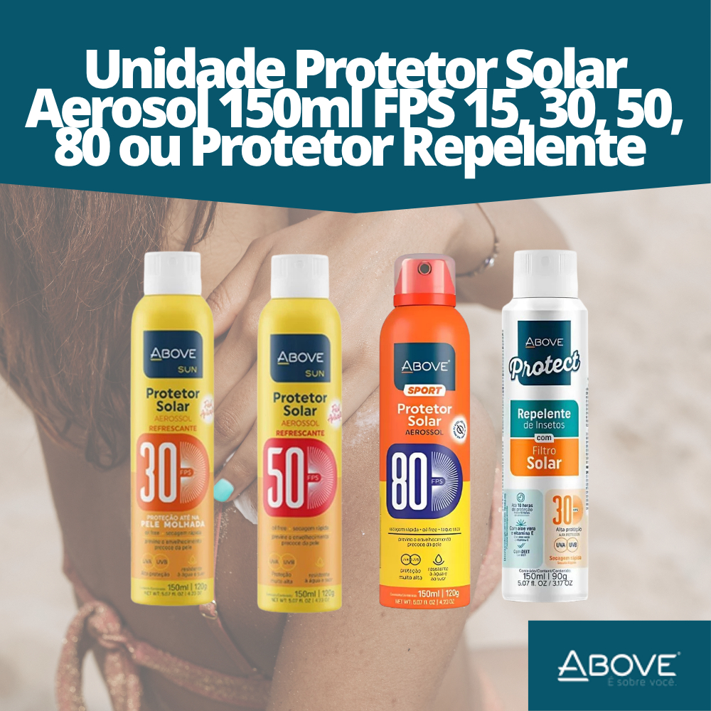 Unidade e Kit Com 2 Protetores Solares Filtro FPS 30, 50, 80 e Repelente Spray Aerossol 150ml Above