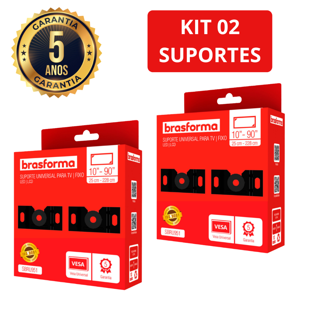 Kit 2 Suportes Tv Fixo Universal Parede Painel 10 32 40 42 48 50 55 58 60 75 80 90 Polegadas LCD LED
