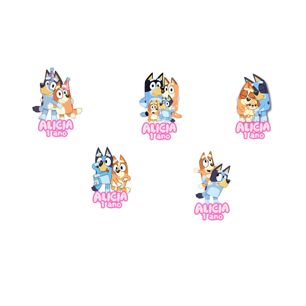 Apliques para Tubete Bluey 13cm | Personalizado Nome e Idade | Lembrancinha Festa Infantil Menino e Menina