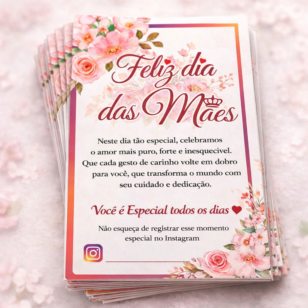 Folheto de Agradecimento Dia das Mães | Kit 50/100 unidades | para Clientes | Encante e Fidelize
