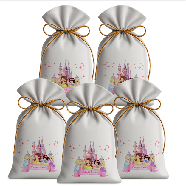 Saquinho Sacolinha Lembrancinha Festa Aniversário Infantil Tecido Personalizado Princesas Cute