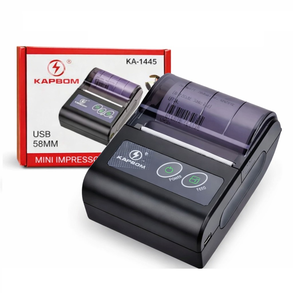 Mini Impressora Térmica Portátil Bluetooth Kapbom KA-1445 Recibo Cupom 58mm Bateria 2000mAh