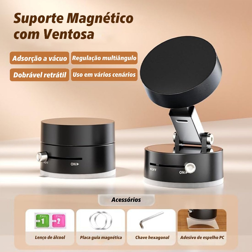 Suporte Magnético para Celular de Carro 360°, Dobrável, Adsorção Forte,Estável e Sem Vibração, Fixação Segura Em estoque