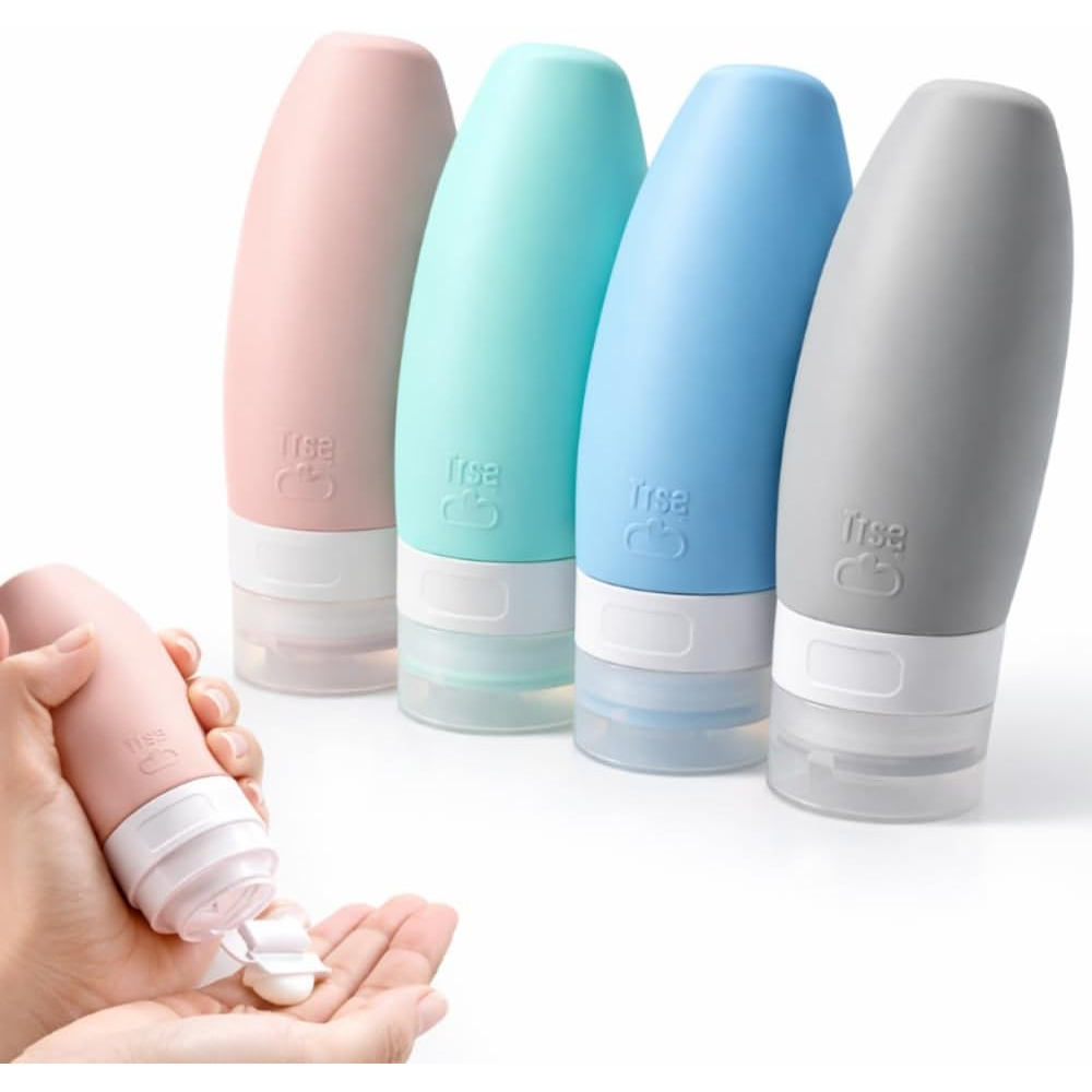 Kit 4 Frasco De Cosmetico 90ml Silicone Para Viagem Portatil Shampoo Creme Loçao Sabonete