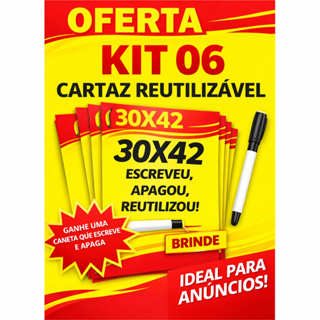 Kit 06 Cartaz Reutilizável de Oferta Promoção A3 30x42cm Papel Laminado + Caneta Apagável em Oferta na Shopee
