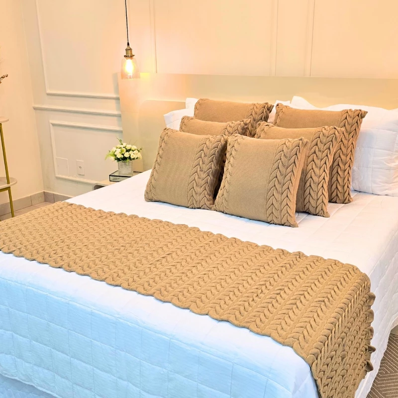 Kit Peseira de Manta Tricot para Sofá Cama Casal Queen King — foto 3
