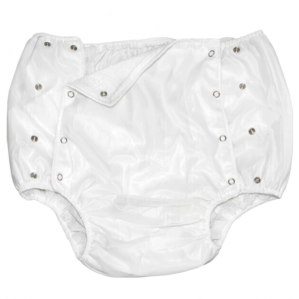 Calça Plástica Adulto Luxo Com Botão Senior Care Geriatrica Branca Impermeavel 02622