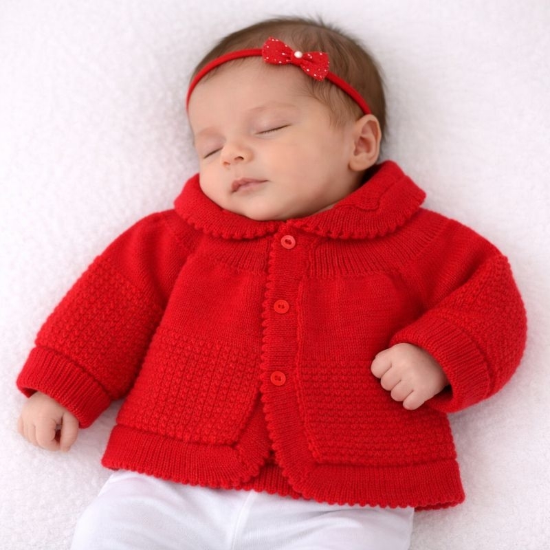 CASACO BEBÊ RECÉM NASCIDO - MODELO COM GOLINHA - CARDIGAN - TRICÔ - LÃ - TAMANHO RN