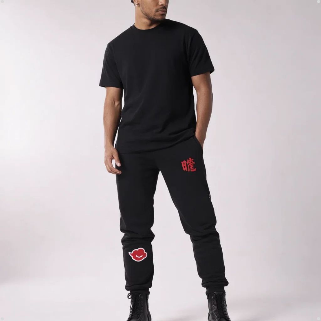 Calça Jogger Akatsuki Anime Nuvem Vermelha Moletom Masculina Streetwear Mangá