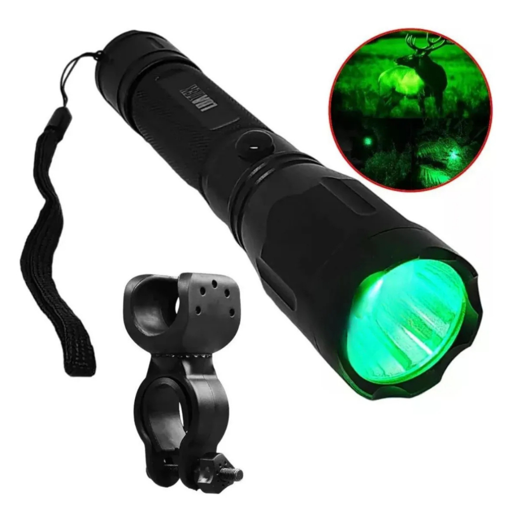 Lanterna Tática Foco Led Cor Verde Invisível Para Animais  Recarregável Caça Pesca Camping 5076L