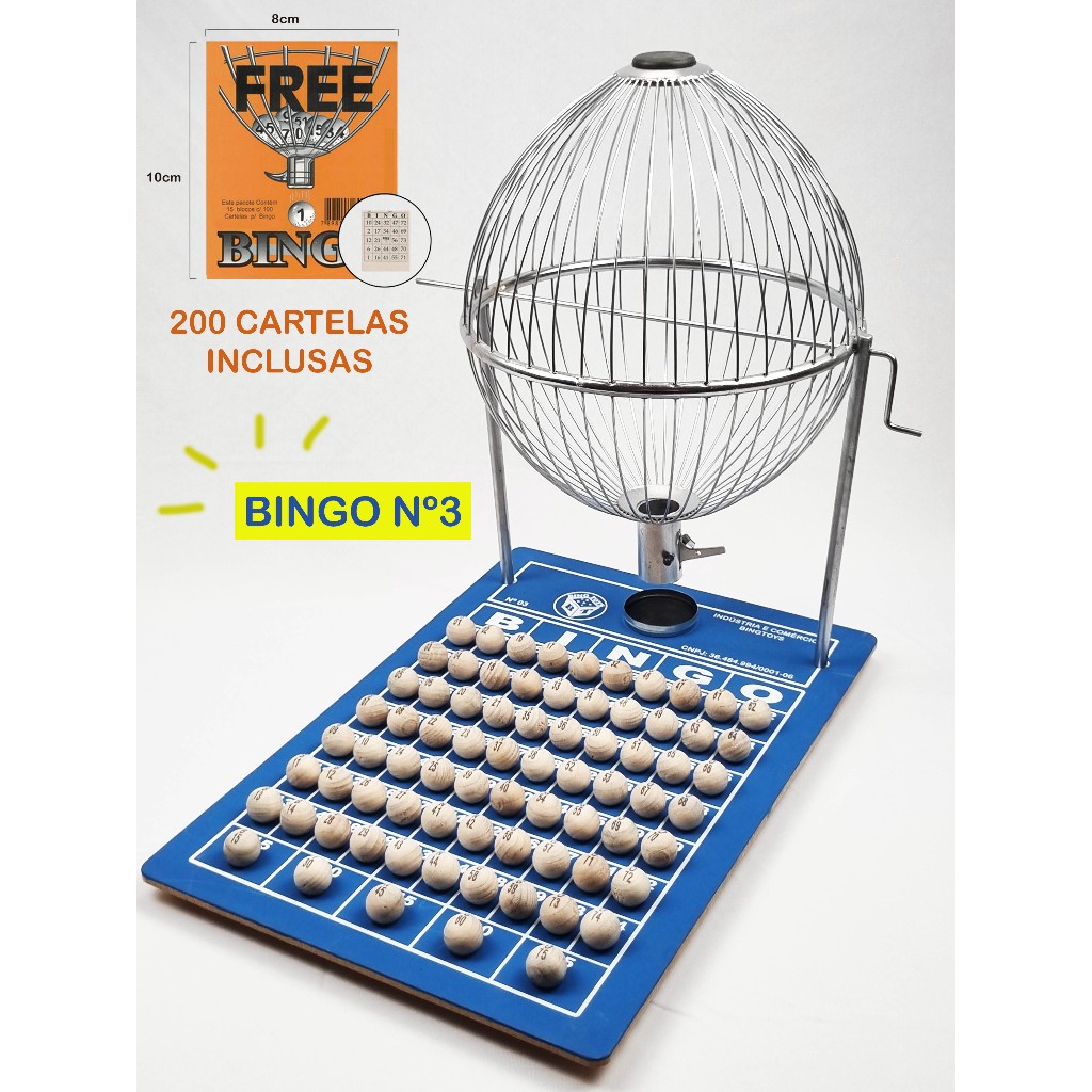 GLOBO BINGO Nº3 PREMIUM CROMADO COMPLETO COM 75 BOLAS + 200 CARTELAS