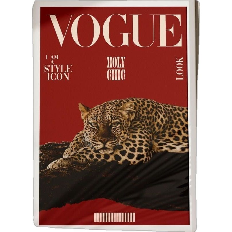 Quadros Decorativos Capa de Revista Vogue Leopardo Vermelho Luxo (1 peça)