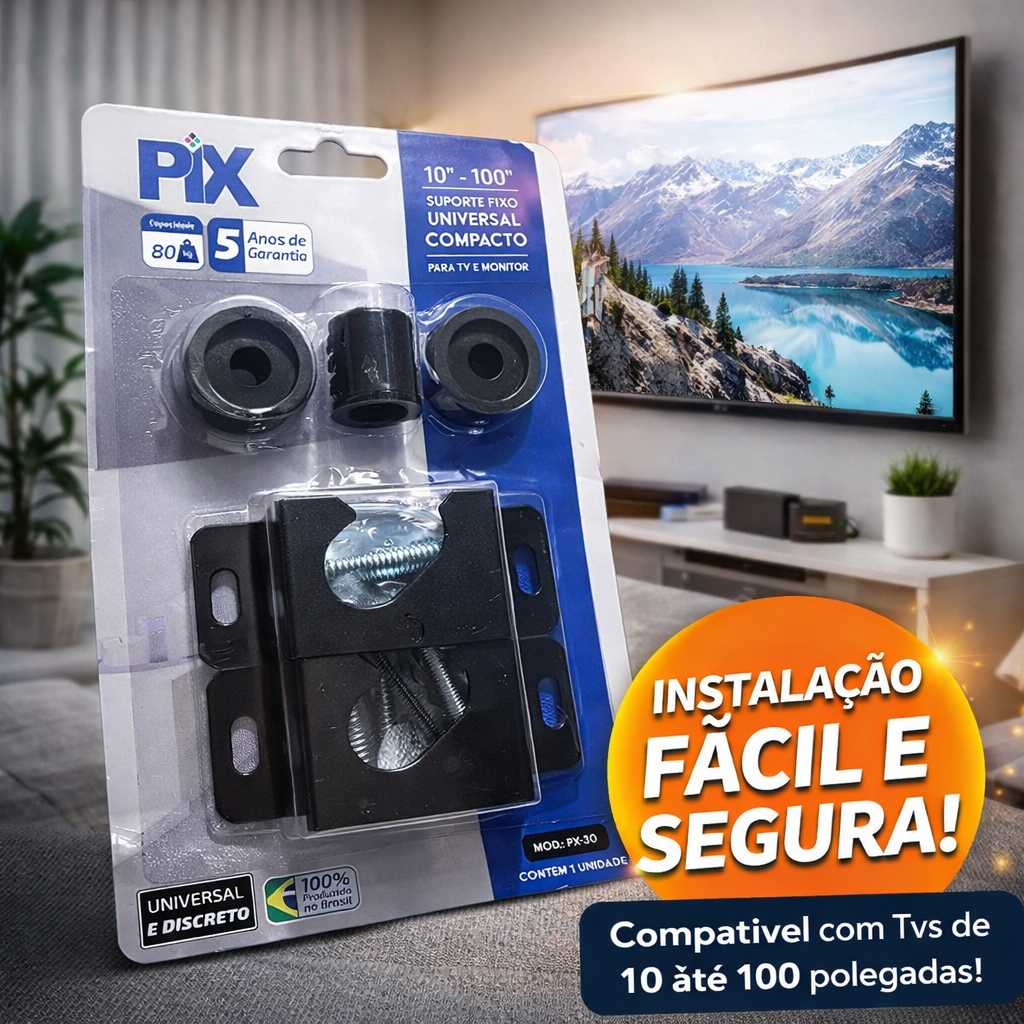 Suporte TV Universal 10 a 100 Polegadas 80kg Fixo Resistente Compacto Monitor Fácil Instalação