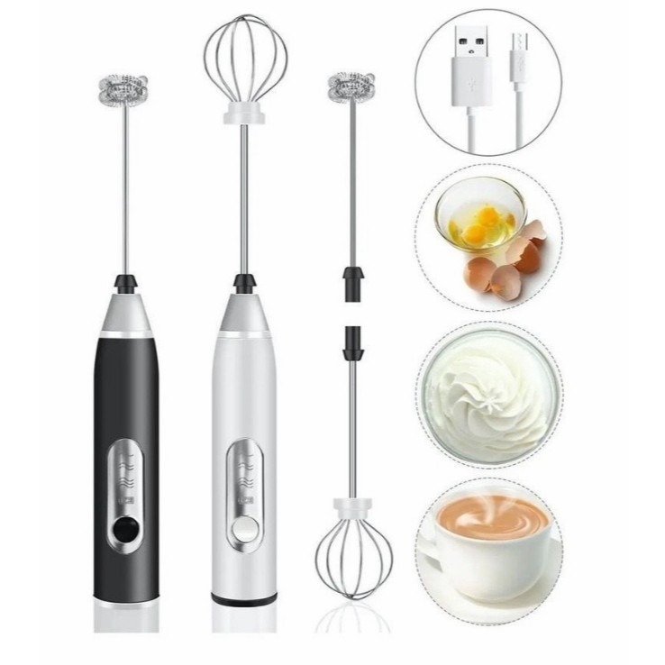 Batedor misturador mixer elétrico mini para leite massa café clara de ovo bebidas recarregável portátil 2 em 1 USB em Oferta na Shopee
