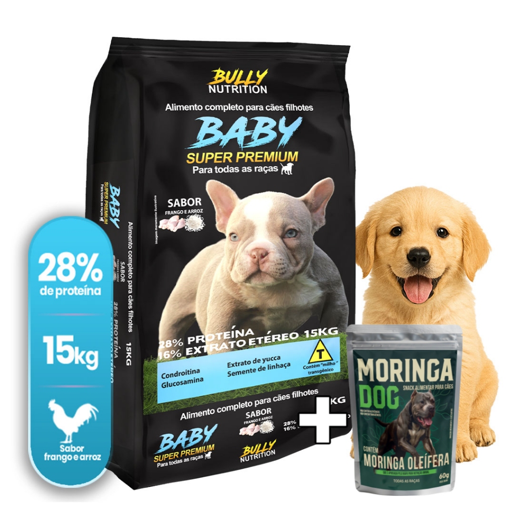Ração Cães Filhote Golden Retriever Baby SuperPremium 15Kg+Ganhe MoringaDog 60g|Crescimento Saudavel
