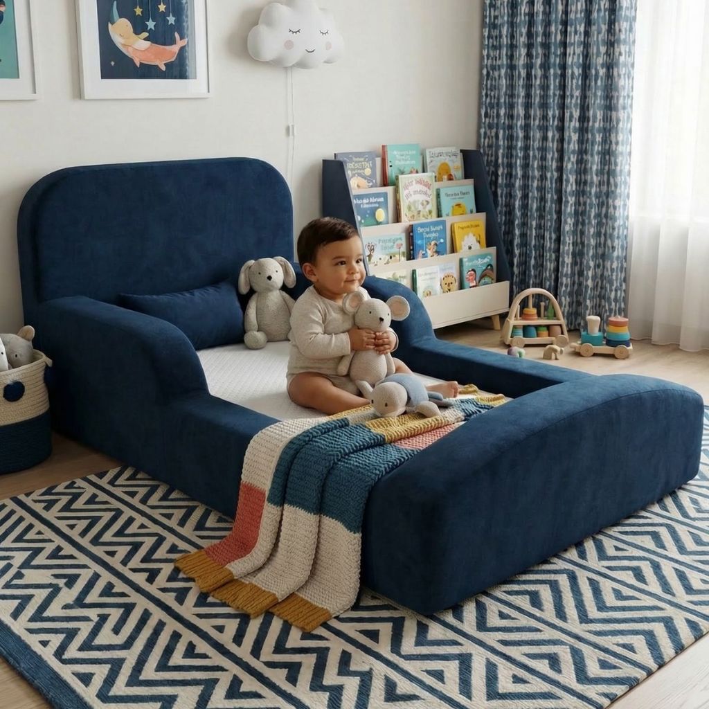 Cama Montessoriana Solteiro Encanto 100% Espuma Azul Marinho Keiko