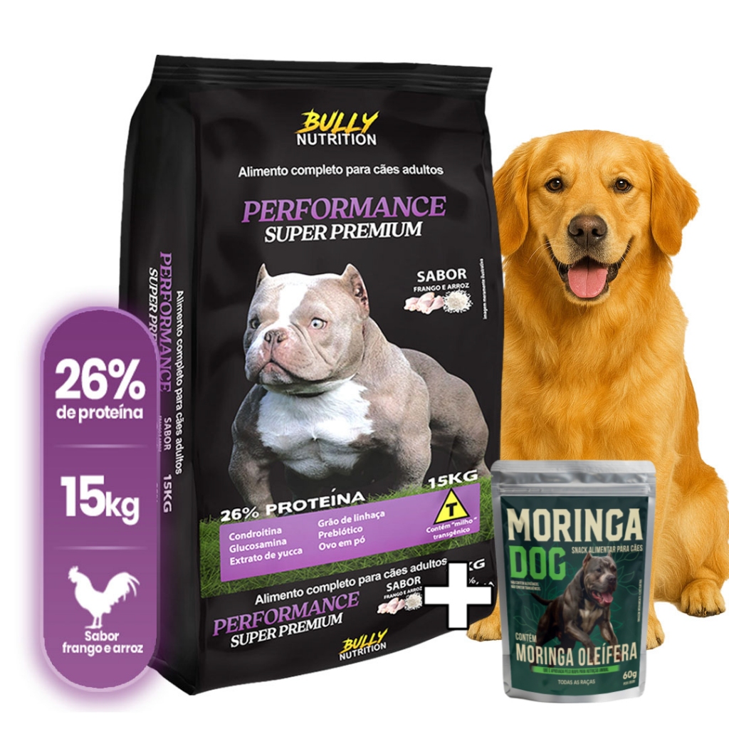 Ração Cães Golden Retreiver Performance Super Premium 15Kg+Ganhe Moringa Dog 60g|Força e Resistencia