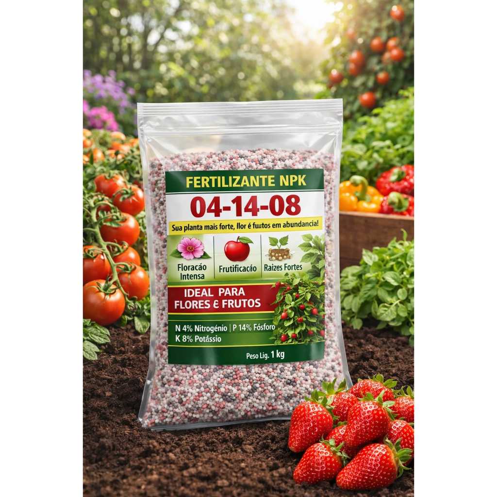 Adubo Fertilizante NPK 04-14-08 Aumento de Flores e Frutos Ideal para Hortas, Frutíferas Jardins Flores Rosa do Deserto