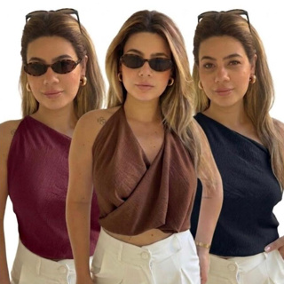 Top Cropped Frente Unica Regata gola boba Multiformas de Amarração Versátil Moderna e Elegante em Oferta na Shopee