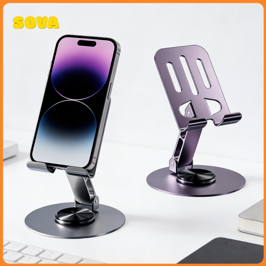 Suporte Metal de Mesa Base Rotatória Ajustável 360º Para Smartphones e Tablets