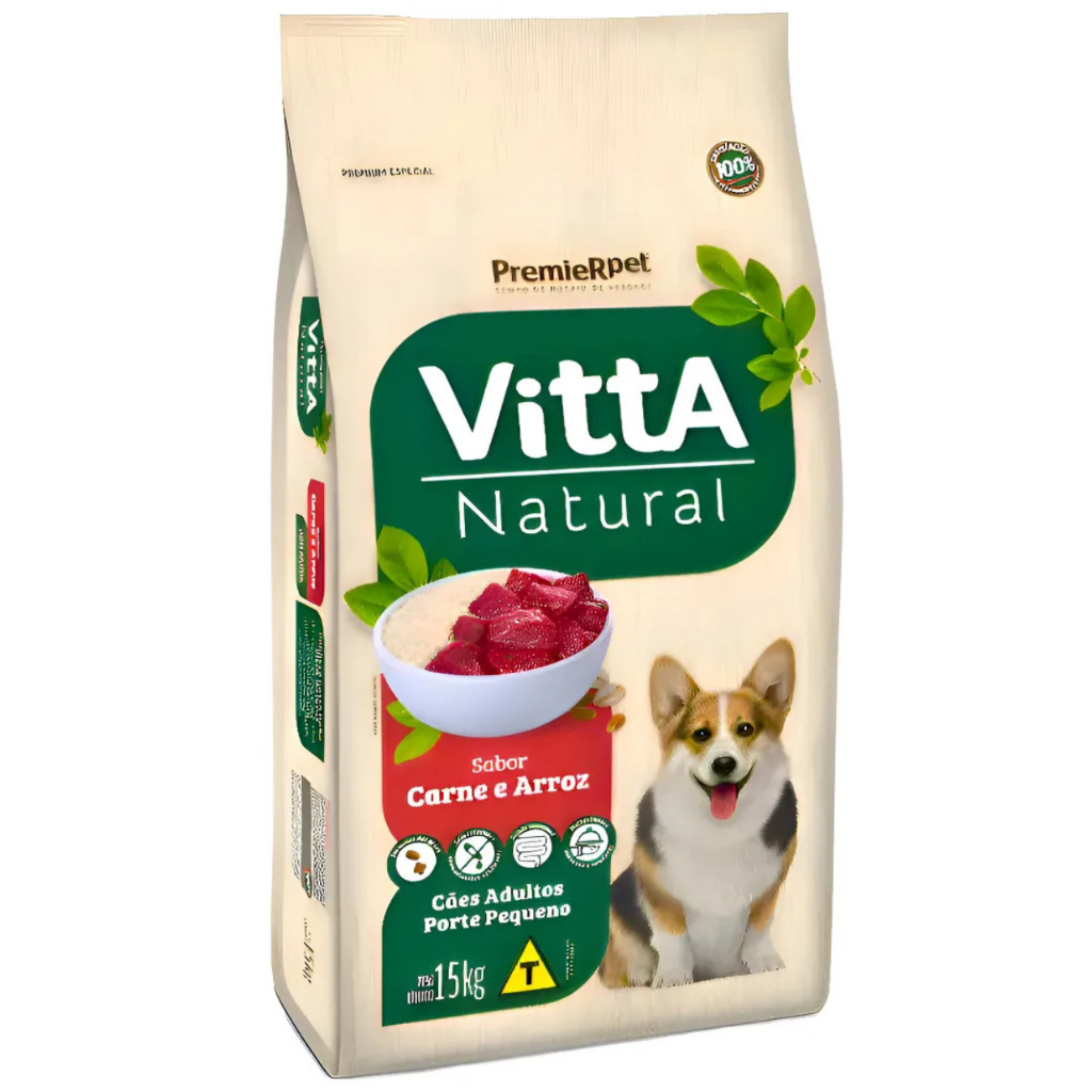 Ração Premier Vitta Natural para Cães Adultos Raças Pequenas Sabor Carne e Arroz 15KG