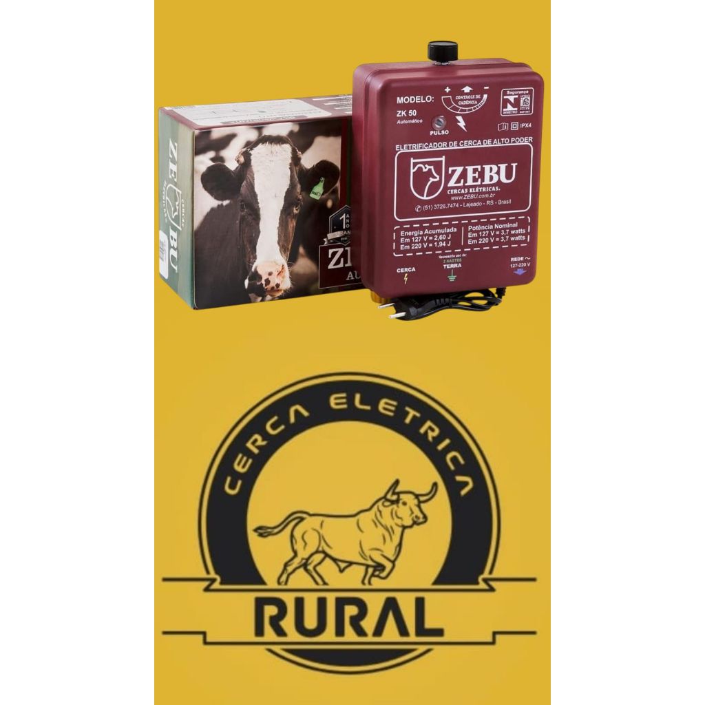 Eletrificador De Cerca Elétrica Rural Zebu ZK50 Bivolt Vermelho