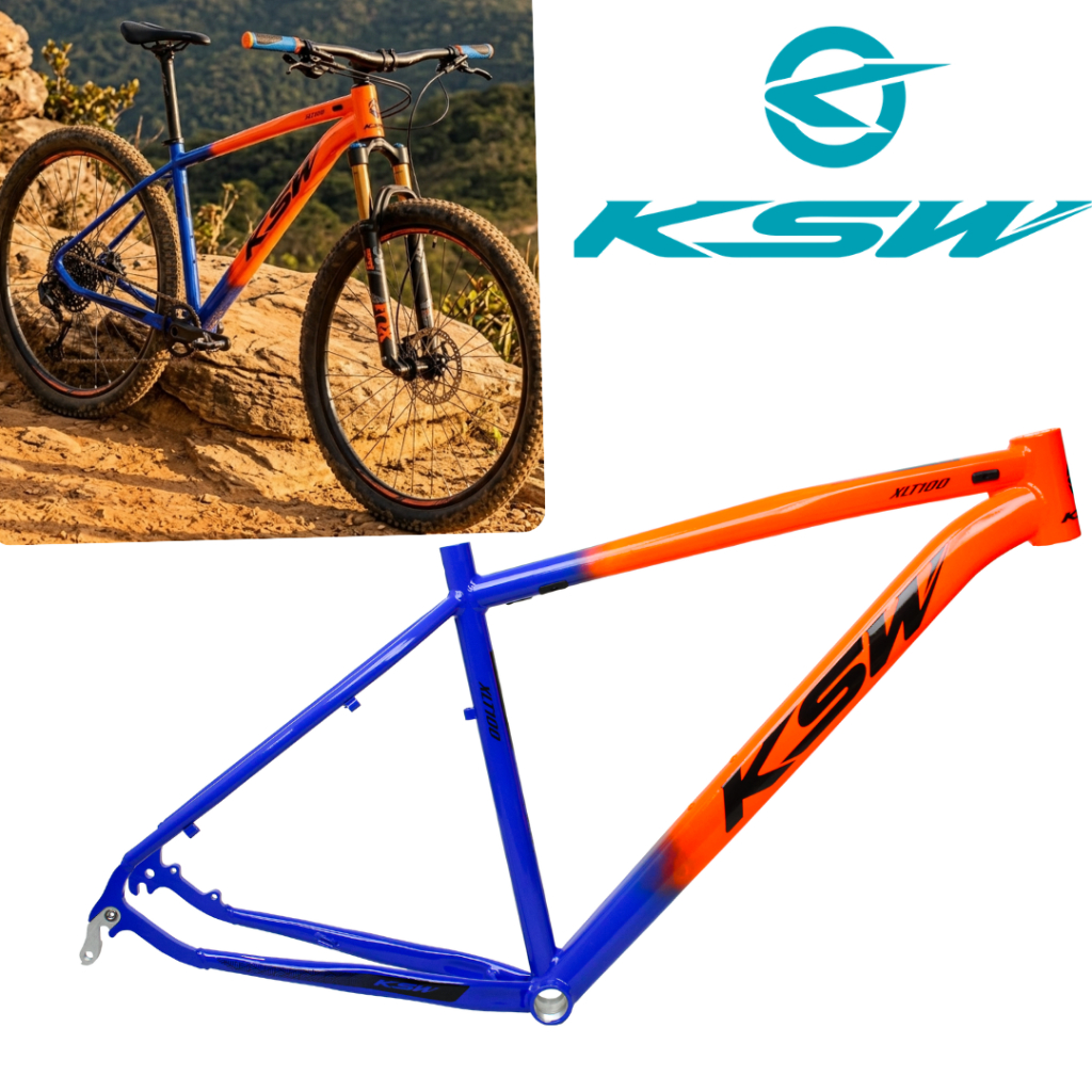 Quadro Bicicleta Aro 29 KSW Alumínio Cabos Internos Com Gancheira - Laranja com Azul