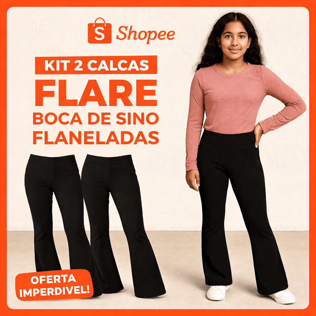 Kit 2 Calças Flare Infantil Flaneladas Boca de Sino – Inverno Quentinha Confortável